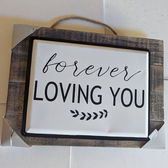NWT Primitive 'Forever Loving You' Farmhouse Enamel Wood Slat Home Wall Decor - Picture 2 of 8